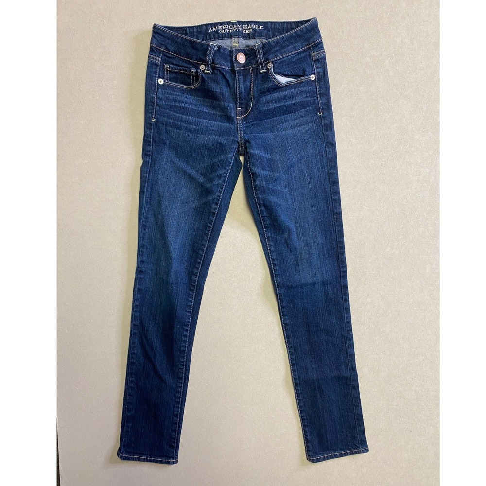 American Eagle Skinny Stretch Jeans Womens 2 Regular Dark Wash Blue Low Rise